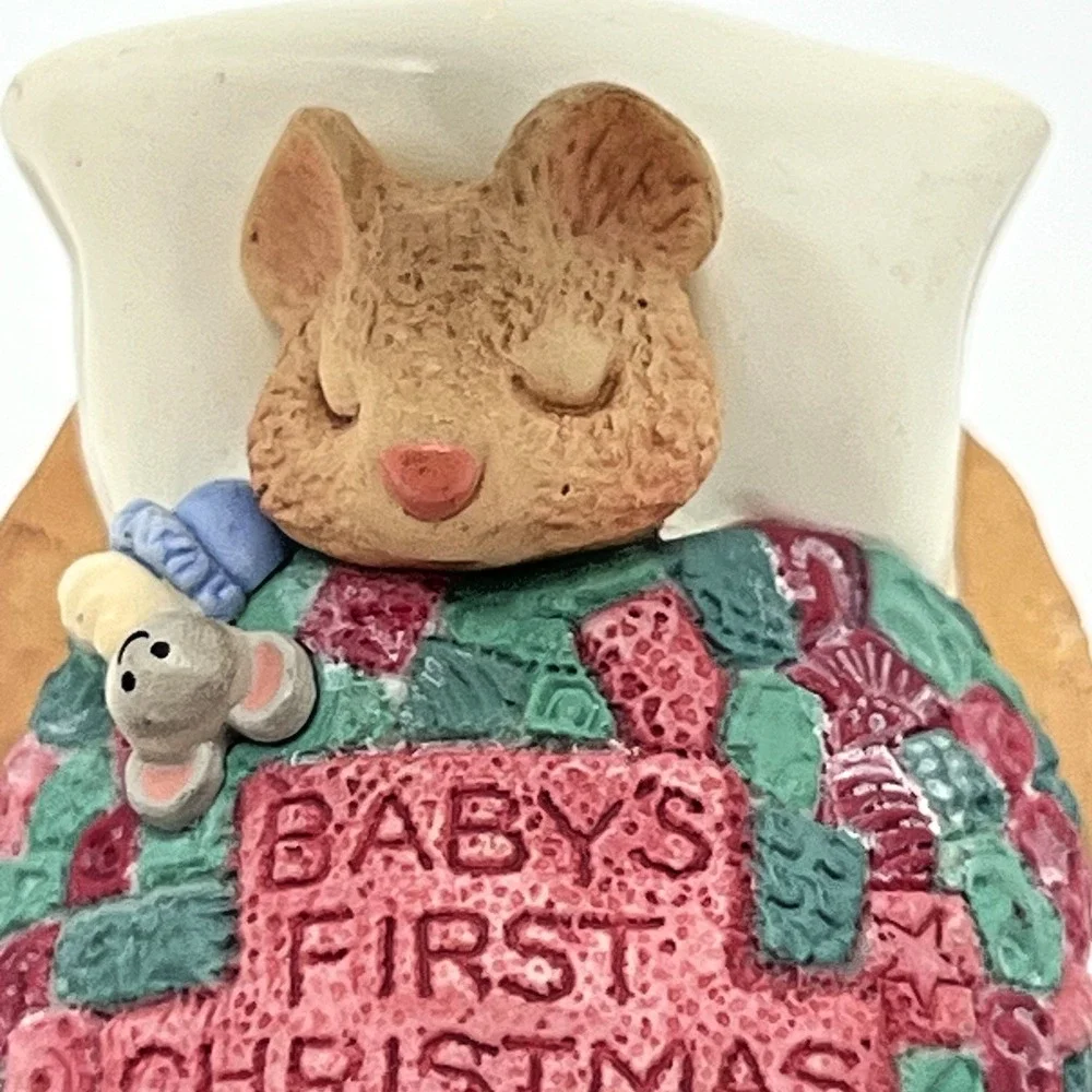 Hallmark‎ Keepsake Ornament Baby's First Christmas Sleeping Mouse in Walnut 2000